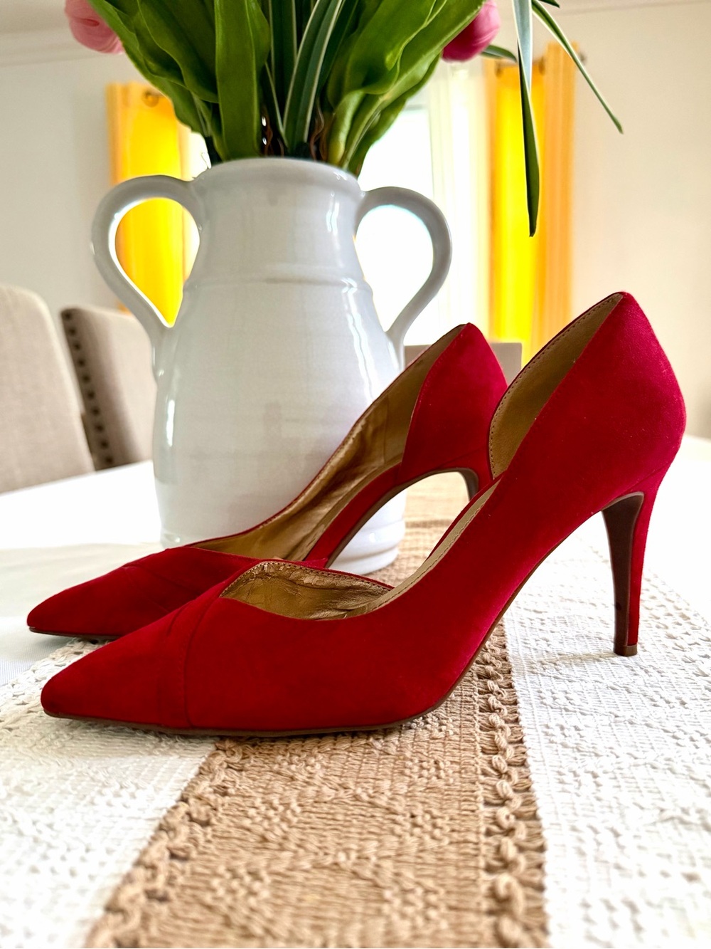 BCBGeneration Red Suede Pointed-Toe Stiletto Pumps